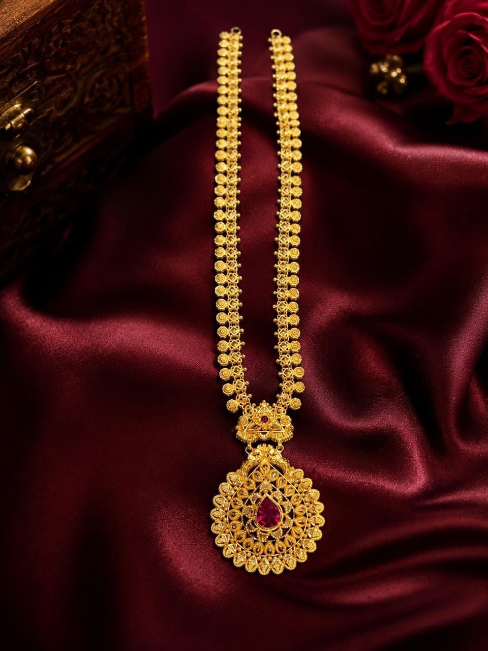 Ruby Pendant Gold Necklace